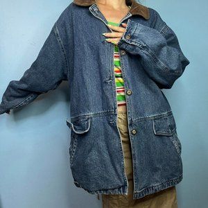 VINTAGE 90s ST JOHNS BAY DENIM JACKET WITH CORDUROY COLLAR